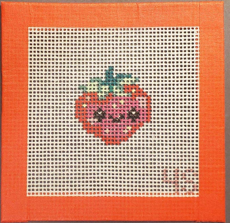 Needlepoint Canvas: Strawberry Hand‑Painted Needlepoint Canvas, 14 mesh
