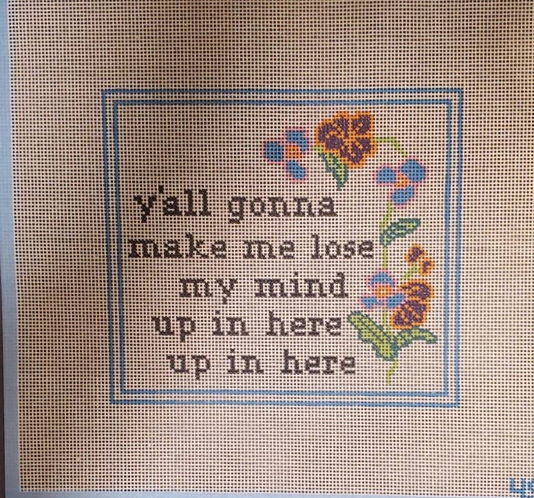 Needlepoint Canvas: Subversive Lose My Mind painted  canvas