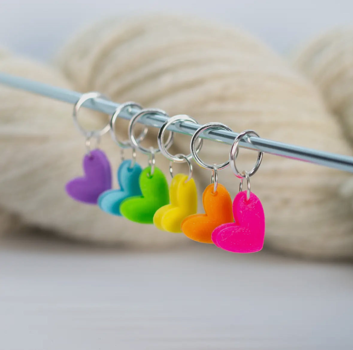 Blue Bird Makery Stitch Markers - Neon Rainbow Hearts