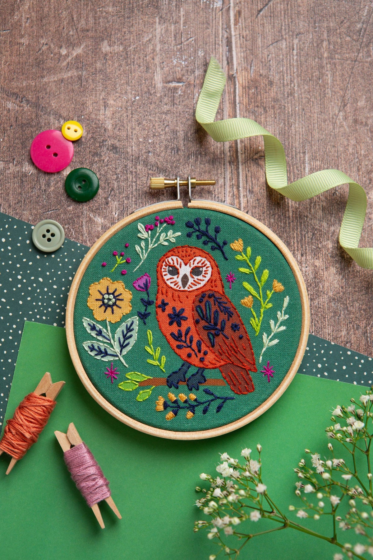 Folk Owl Mini Embroidery Kit | Complete Craft Kit