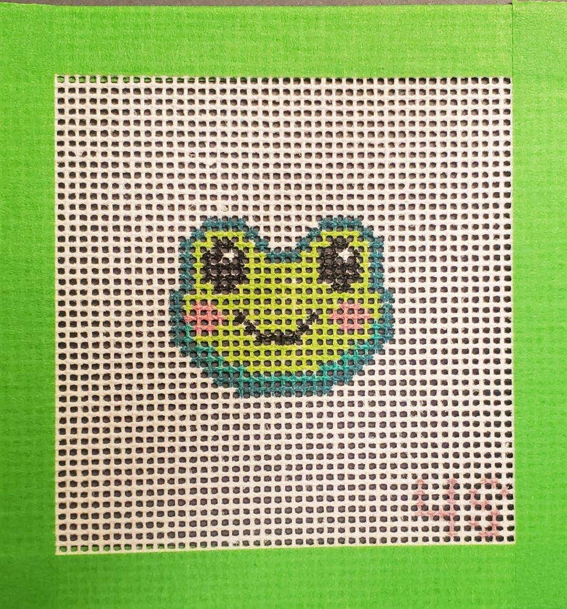 Needlepoint Canvas: Frog Hand‑Painted Needlepoint Canvas, 14 mesh