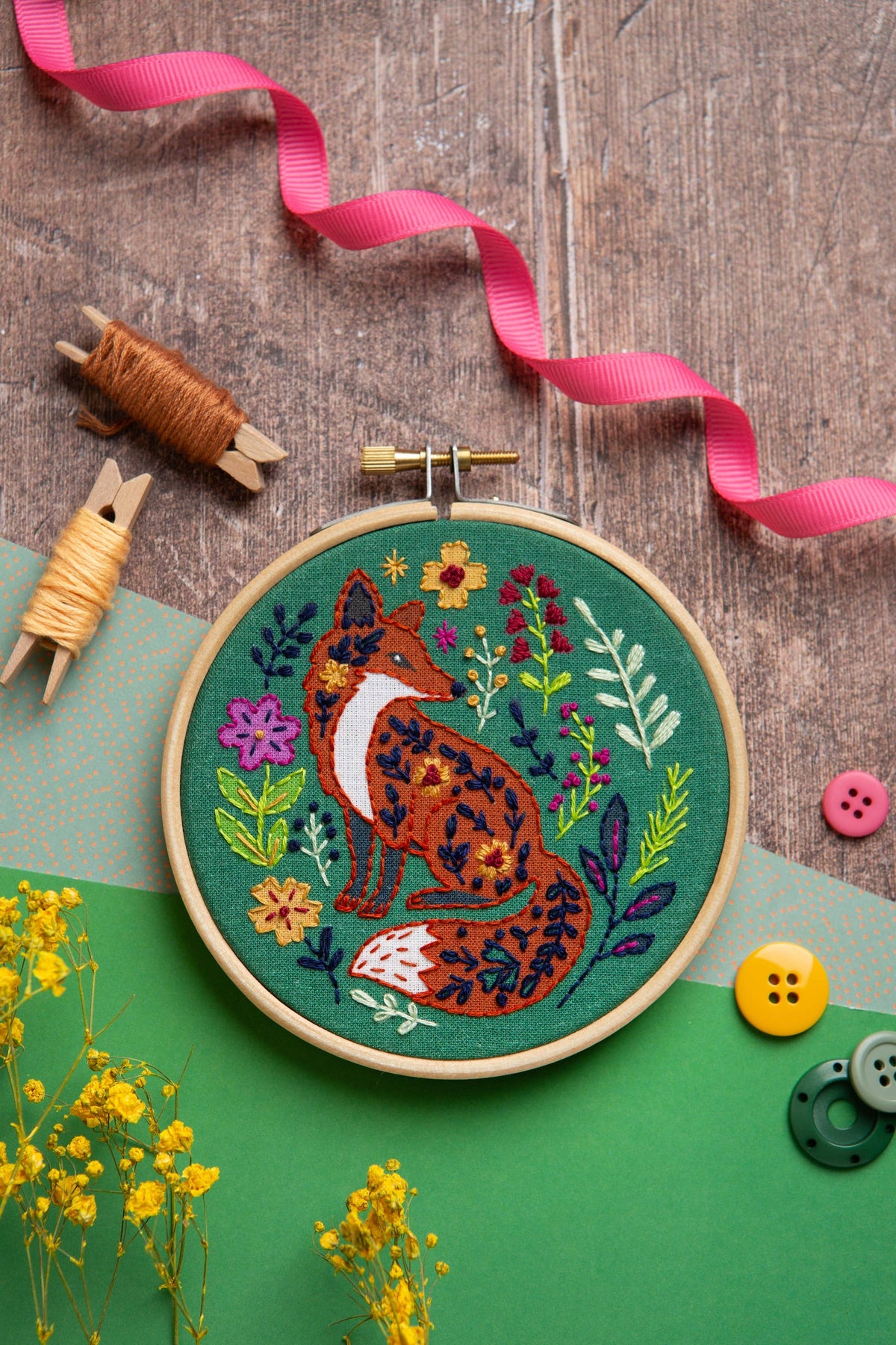 Folk Fox Mini Embroidery Kit | Complete Craft Kit