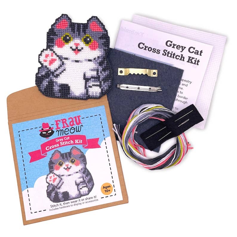Grey Cat Cross Stitch Craft Kit