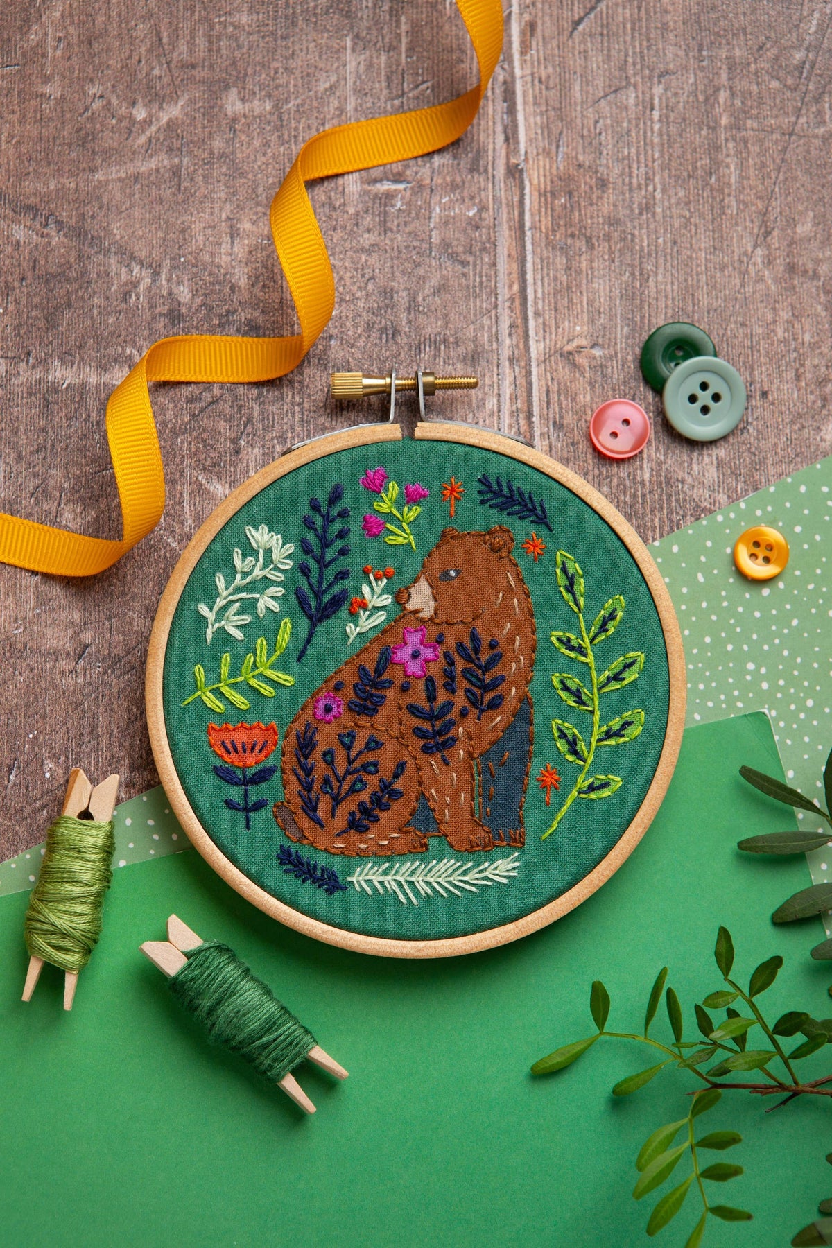 Folk Bear Mini Embroidery Kit | Complete Craft Kit