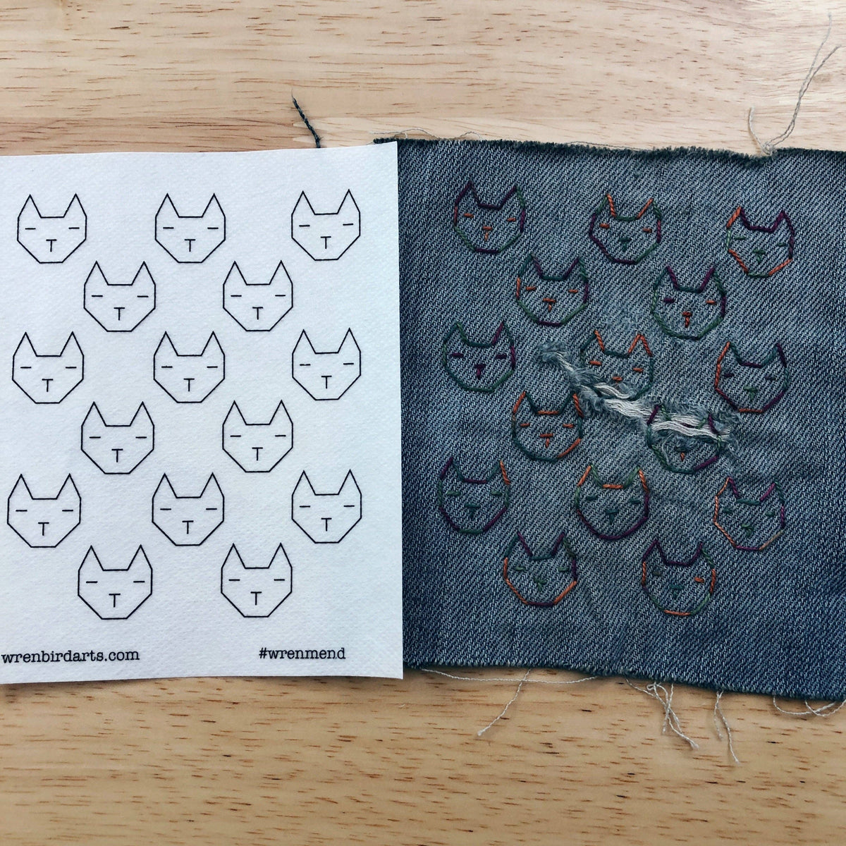 Washable Mending Transfers Set #6 Pink Cat Patterns